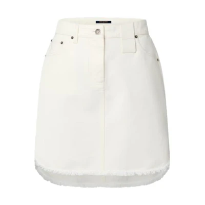 (Women) LOUIS VUITTON FW23 Solid Button Frayed Denim Skirt White. 1ABPWB