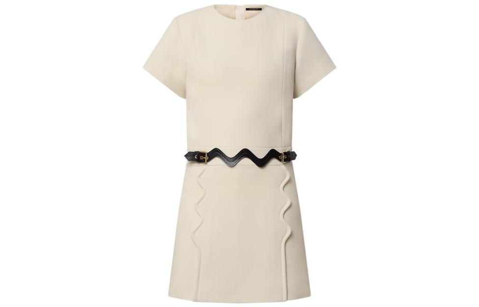 (Women) LOUIS VUITTON FW23 Beige A-Line Wave Short Sleeve Dress  Fashion. 1ABQU6