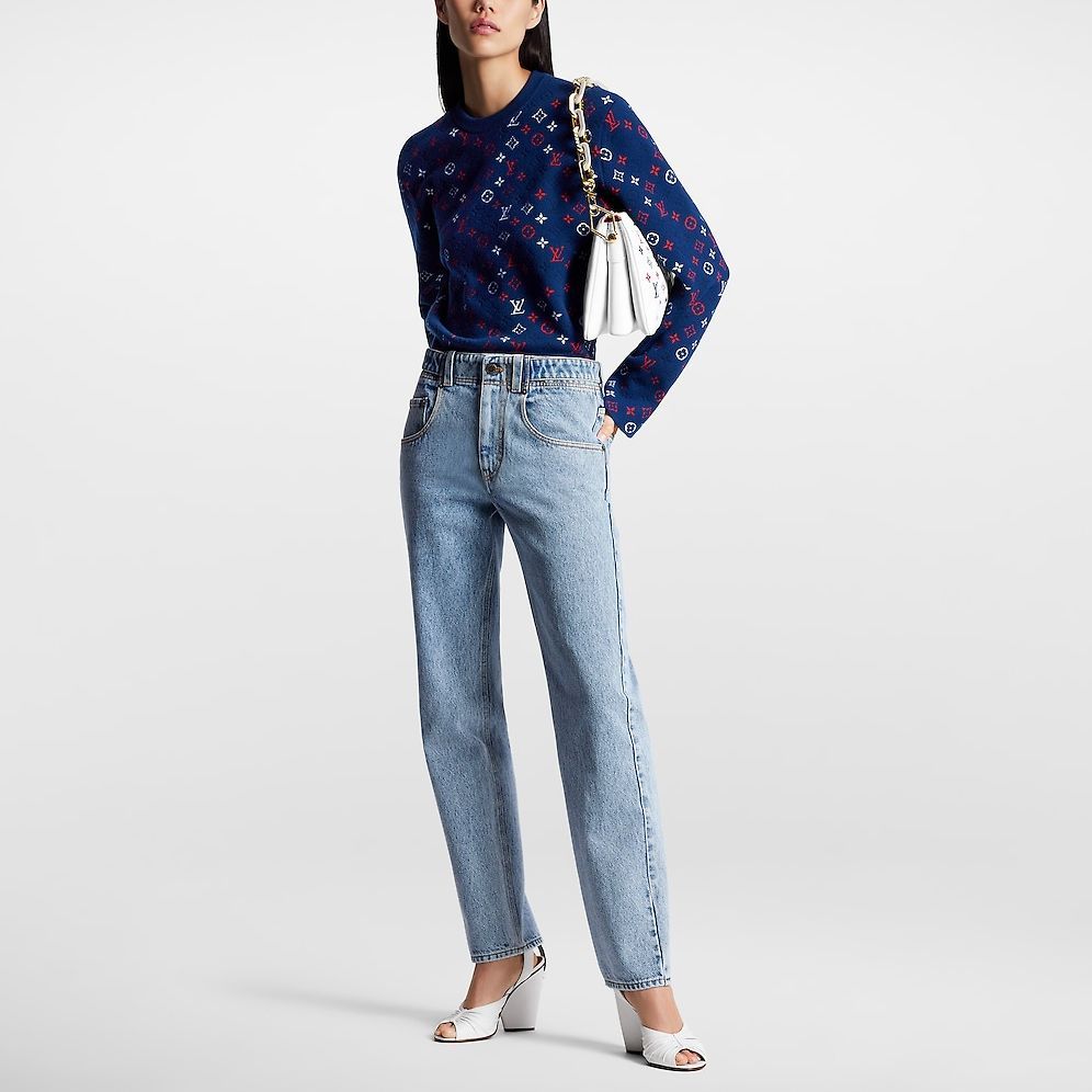Lookbook (Women) LOUIS VUITTON FW23 Bleached High-Waist Straight Fit Jeans Women Blue 1AC3TU