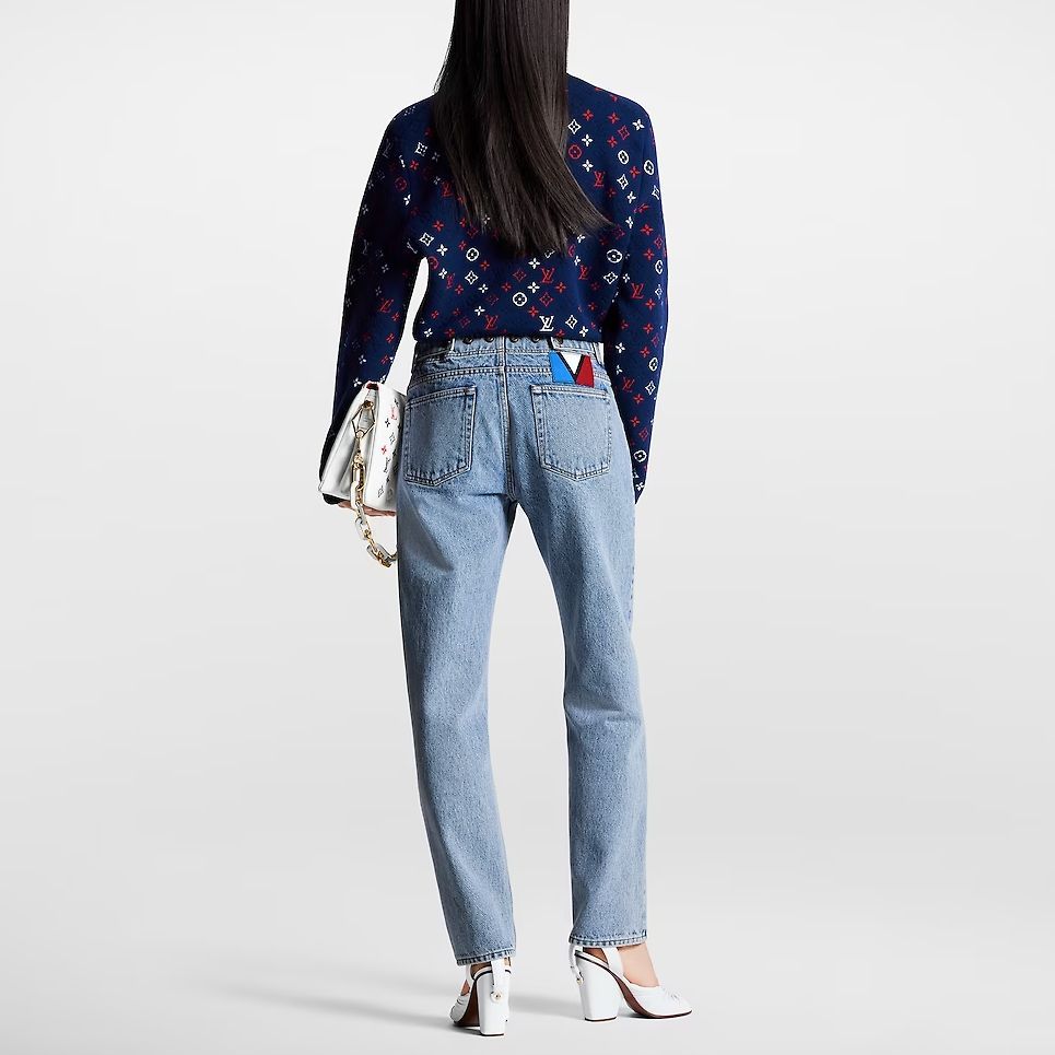Shop (Women) LOUIS VUITTON FW23 Bleached High-Waist Straight Fit Jeans Women Blue 1AC3TU