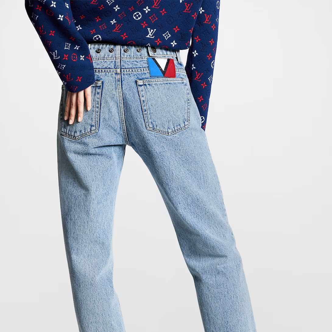Purchase (Women) LOUIS VUITTON FW23 Bleached High-Waist Straight Fit Jeans Women Blue 1AC3TU