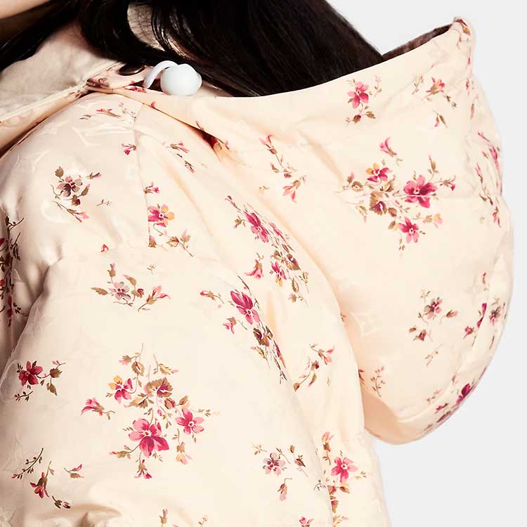 Sizing (Women) LOUIS VUITTON FW23 Floral Print Pink High-Neck Down Jacket 1AFGK6