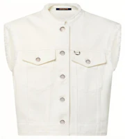 (Women) Louis Vuitton FW23 Frayed Sleeveless Denim Jacket White Fashion 1ABPVF (Women) Louis Vuitton FW23 Frayed Sleeveless Denim Jacket White Fashion 1ABPVF