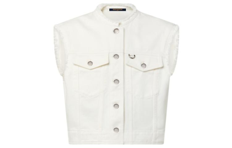 (Women) Louis Vuitton FW23 Frayed Sleeveless Denim Jacket White Fashion 1ABPVF 圖 2