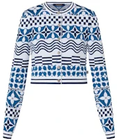 (Women) LOUIS VUITTON FW23 Geometric Jacquard Knit Short Sweater Women Blue 1ABQJ8 (Women) LOUIS VUITTON FW23 Geometric Jacquard Knit Short Sweater Women Blue 1ABQJ8