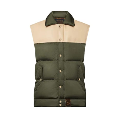 (Women) Louis Vuitton FW23 Khaki Patchwork Leather Sleeveless Jacket 1ABR7Y