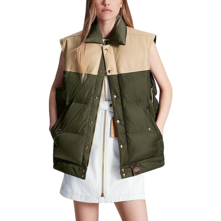 (Women) Louis Vuitton FW23 Khaki Patchwork Leather Sleeveless Jacket 1ABR7Y 圖 3