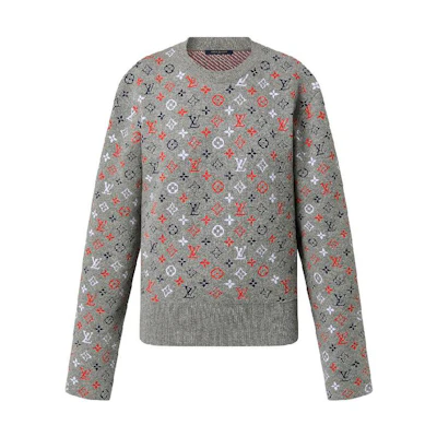 (Women) LOUIS VUITTON FW23 Logo Jacquard Knit Crewneck Sweater Grey 1AC3X9