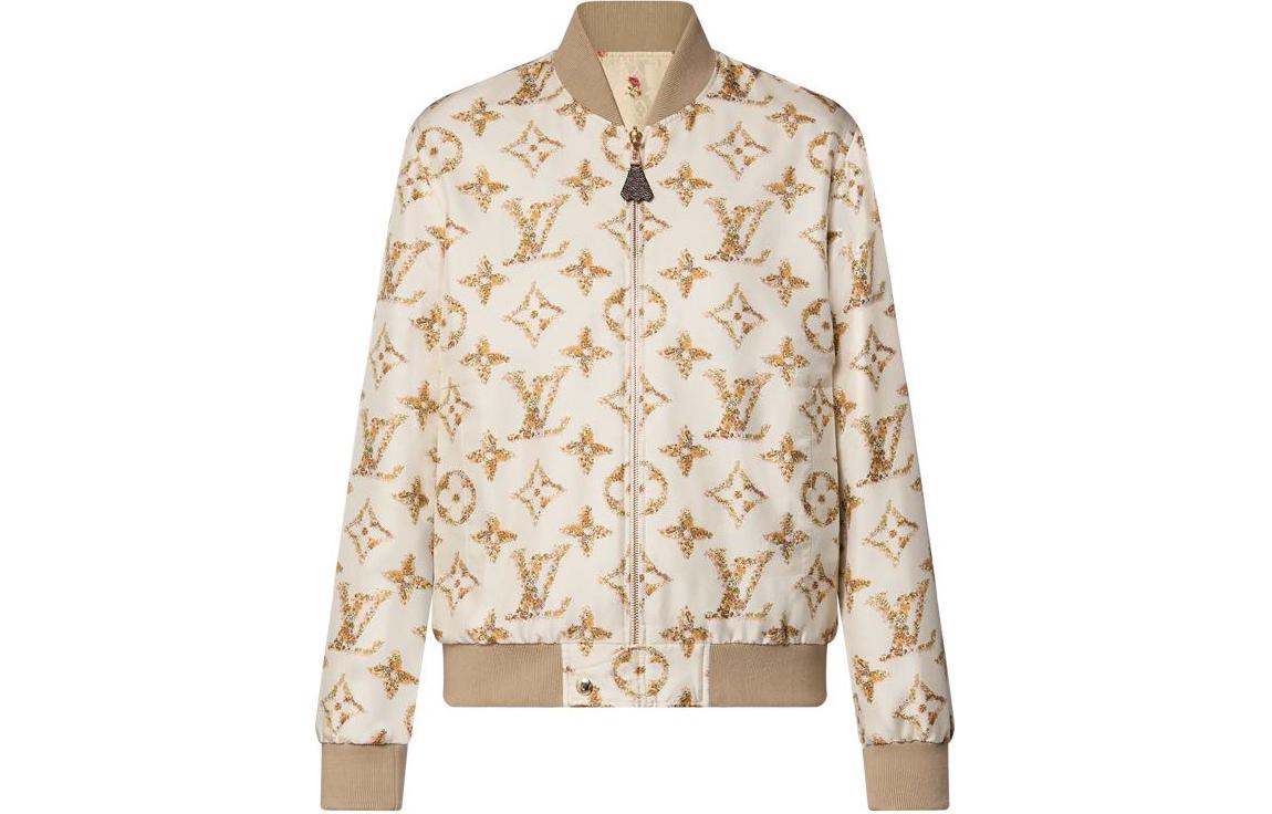 (Women) Louis Vuitton FW23 Logo Print Casual Long Sleeve Bomber Jacket Khaki 1AFGCT