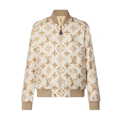 (Women) Louis Vuitton FW23 Logo Print Casual Long Sleeve Bomber Jacket Khaki 1AFGCT