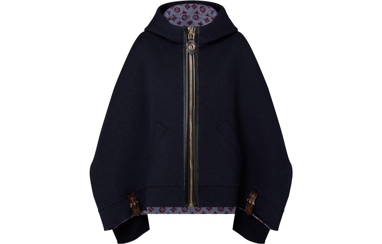 (Women) LOUIS VUITTON FW23 Monochrome Zip-Up Hooded Leather Cape Women Blue Black 1ABQNI 圖 2