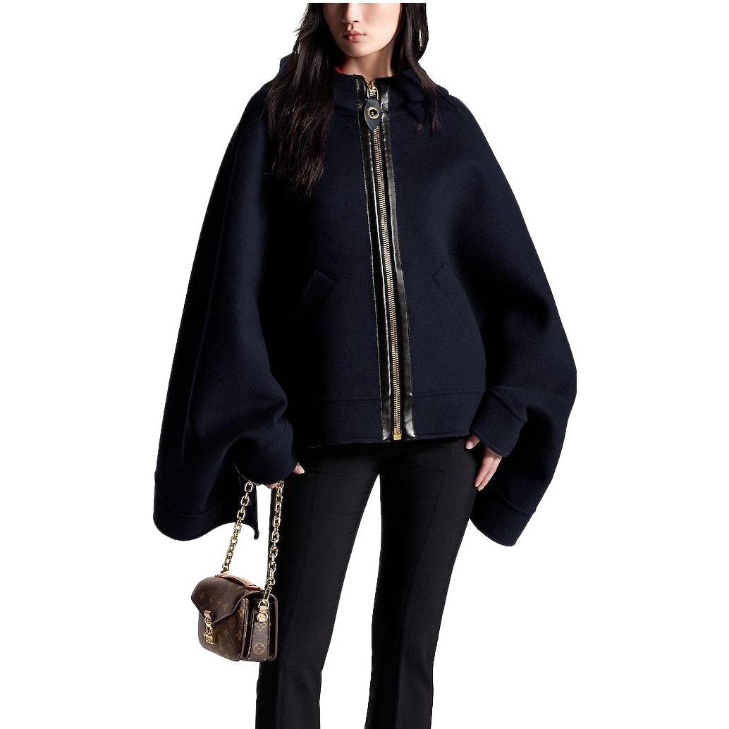 (Women) LOUIS VUITTON FW23 Monochrome Zip-Up Hooded Leather Cape Women Blue Black 1ABQNI 圖 5