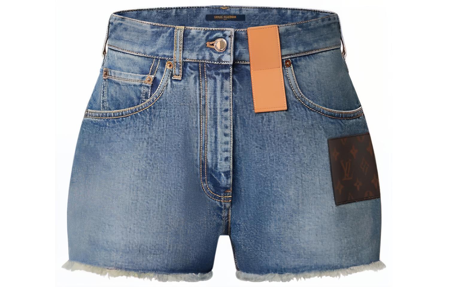 (Women) LOUIS VUITTON FW23 Raw Edge Mid-Rise Straight Denim Shorts Women Blue 1ABPY3