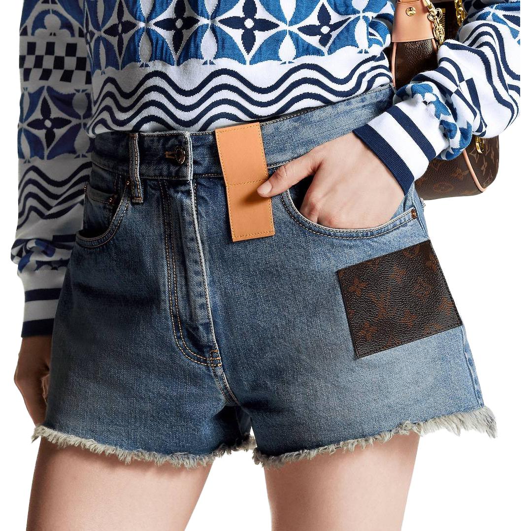 Purchase (W) 루이비통 FW23 로우 엣지 미드라이즈 스트레이트 데님 반바지 여성 블루 1ABPY3