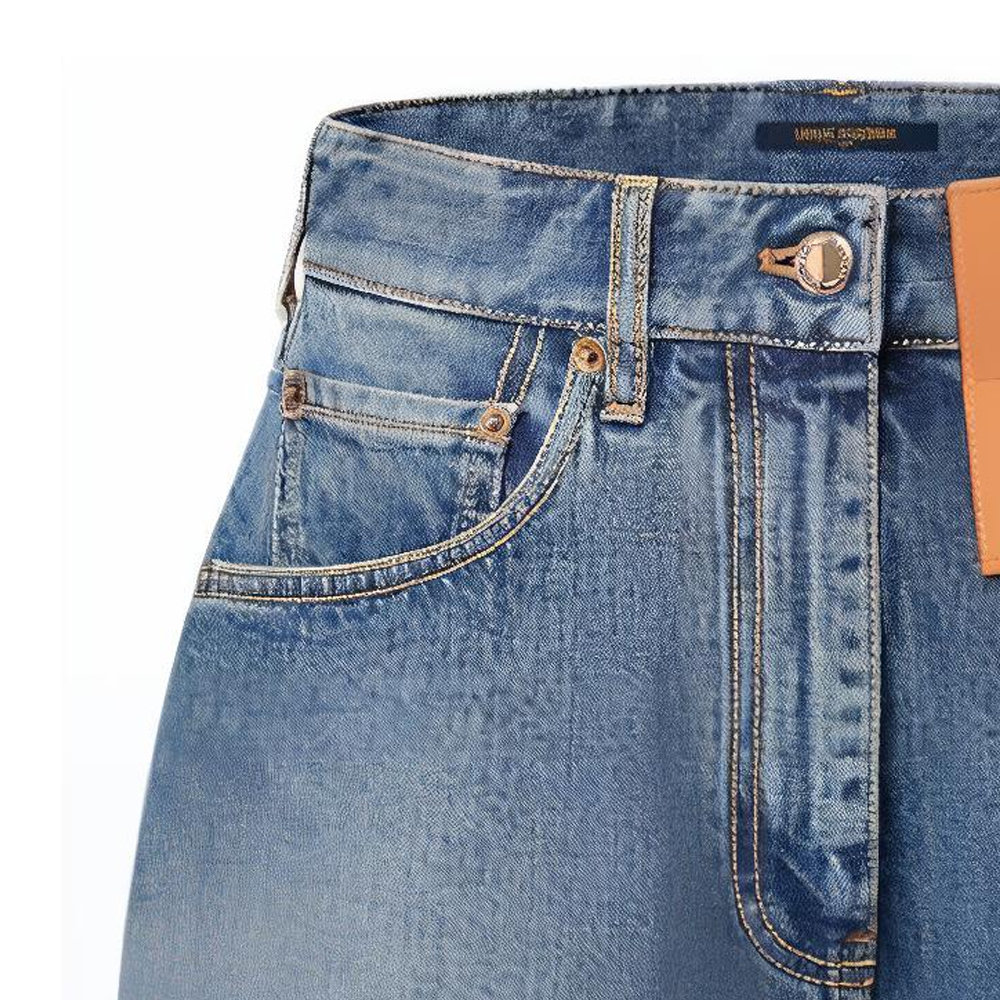 Sizing (W) 루이비통 FW23 로우 엣지 미드라이즈 스트레이트 데님 반바지 여성 블루 1ABPY3