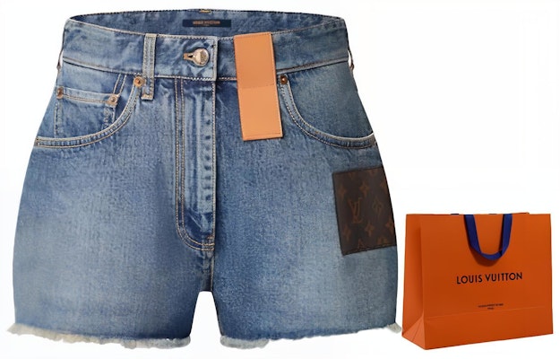 (W) LOUIS VUITTON FW23 Shorts Mujer Azul Rectos Tiro Medio Corte Deshilachado. 1ABPY3 1