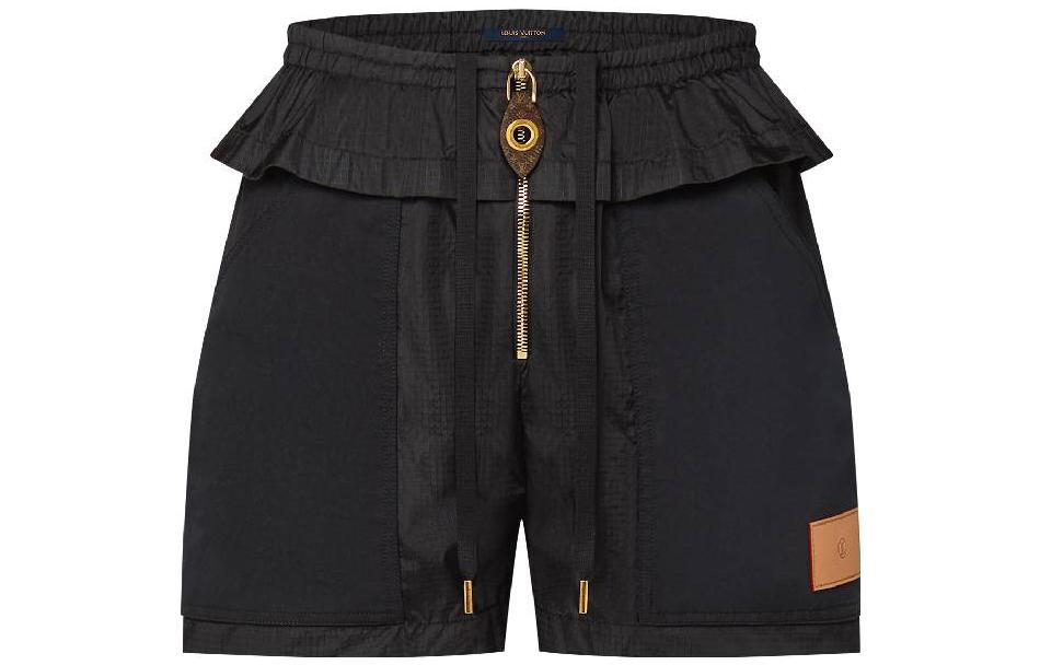(Women) LOUIS VUITTON FW23 Ruffled Mid-Waist Straight Casual Shorts Women Black 1ABS5T
