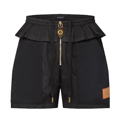 (Women) LOUIS VUITTON FW23 Ruffled Mid-Waist Straight Casual Shorts Women Black 1ABS5T