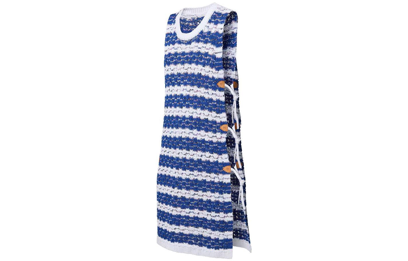 Shop (W) 루이비통 FW23 스트라이프 슬리브리스 사이드 스플릿 미니 드레스 블루 1ABQG4