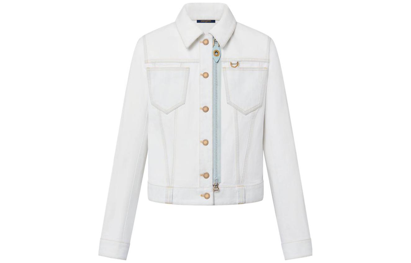 (Women) LOUIS VUITTON FW23 White Denim Jacket Single-Breasted with Pocket 1ABWBI