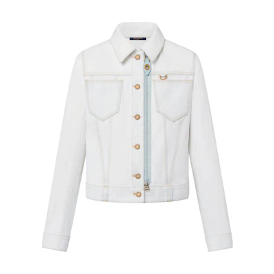 (Women) LOUIS VUITTON FW23 White Denim Jacket Single-Breasted with Pocket 1ABWBI