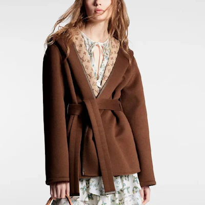 (W) 路易威登 FW23 女士棕色绑带短款大衣. 1AFCL3 Shop (W) 路易威登 FW23 女士棕色绑带短款大衣. 1AFCL3