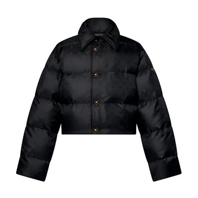 (Women) LOUIS VUITTON FW24 Black Logo Print Short Down Jacket Long Sleeve 1AFUIR