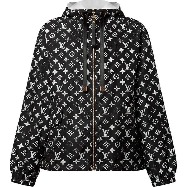 (Women) Louis Vuitton FW24  Black Logo Print Zip-Up Hoodie Jacket 1AFZH2