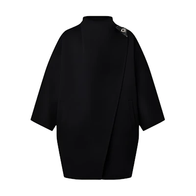(Women) LOUIS VUITTON FW24 Black Solid Color High Neck Loose Oversized Coat. 1AGGMT