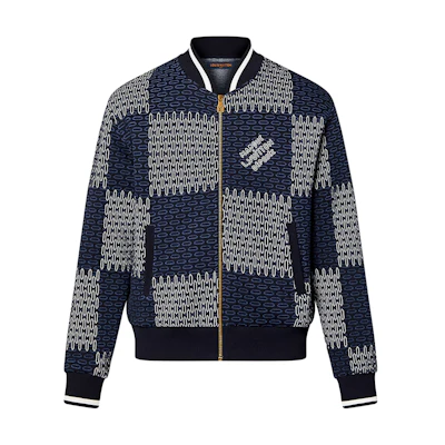 (Women) Louis Vuitton FW24 Blue Checkered Logo Baseball Collar Zip Jacket 1AFXOM