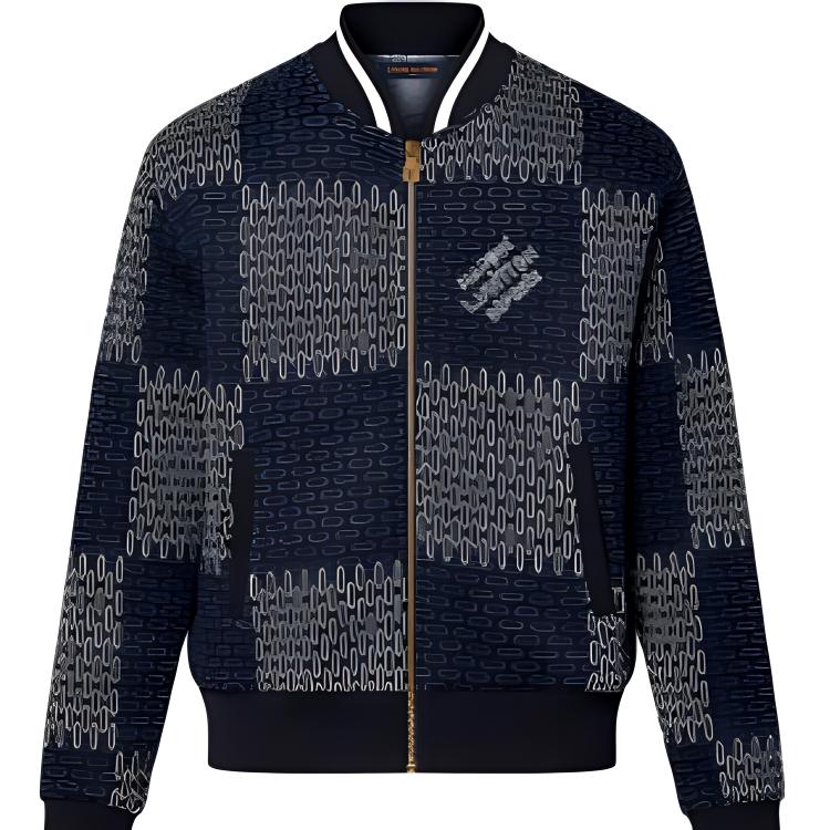 (Women) Louis Vuitton FW24  Blue Checkered Logo Baseball Collar Zip Jacket 1AFXOM 圖 2