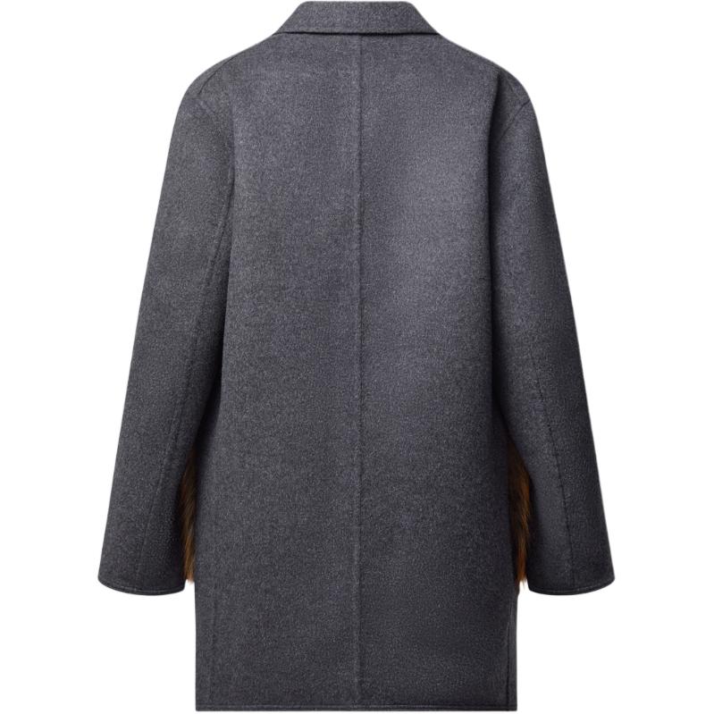 (Women) LOUIS VUITTON FW24  Grey Long Sleeve Coat with Fox Fur Pocket Trim. 1AGGMD 圖 3