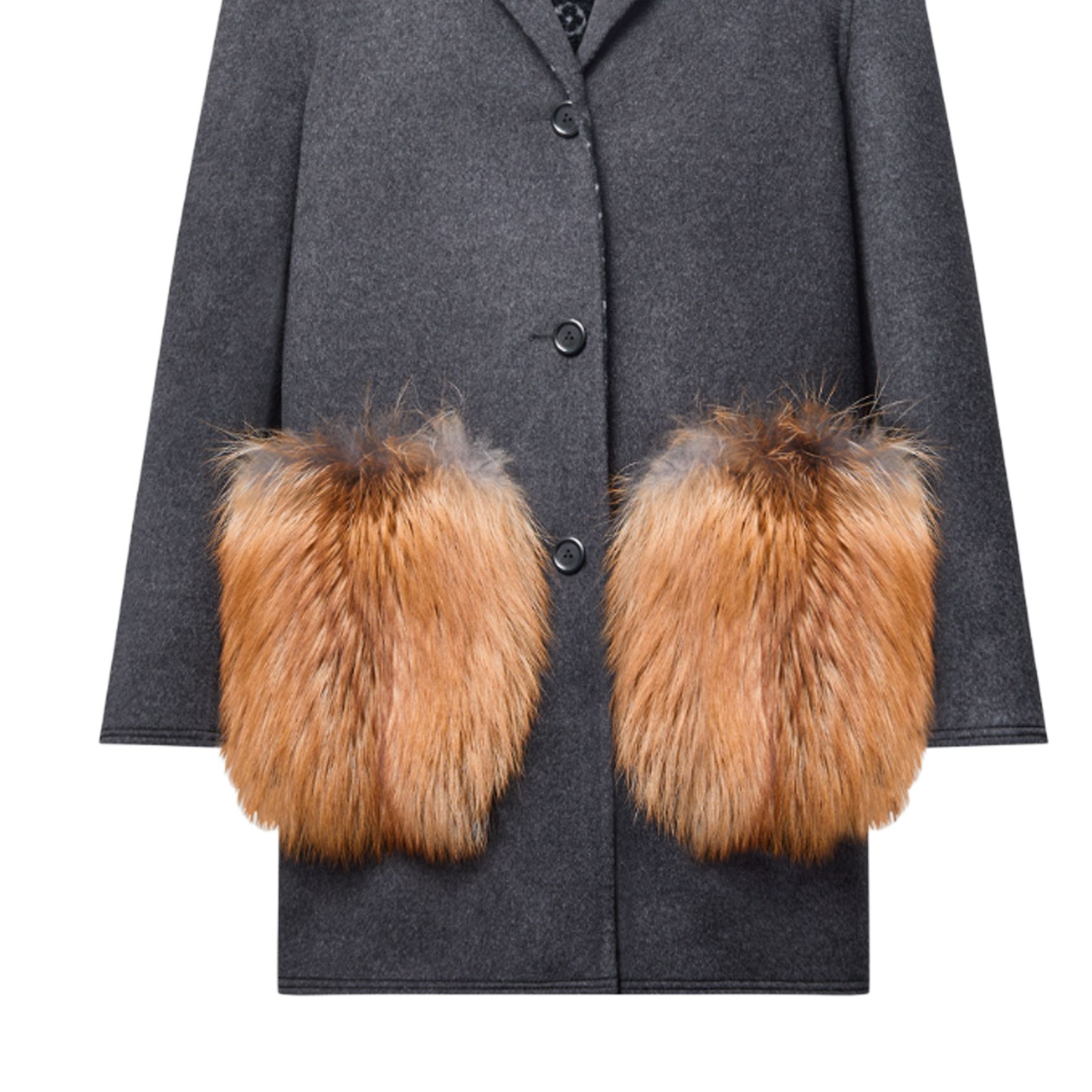 (Women) LOUIS VUITTON FW24  Grey Long Sleeve Coat with Fox Fur Pocket Trim. 1AGGMD 圖 5