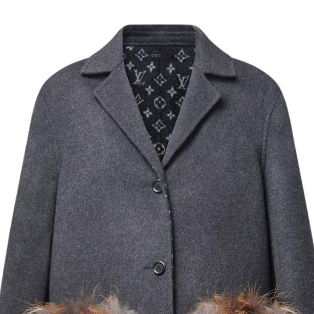 (Women) LOUIS VUITTON FW24  Grey Long Sleeve Coat with Fox Fur Pocket Trim. 1AGGMD 圖 6