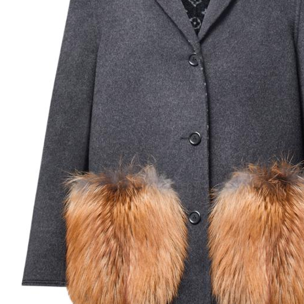 (Women) LOUIS VUITTON FW24  Grey Long Sleeve Coat with Fox Fur Pocket Trim. 1AGGMD 圖 8