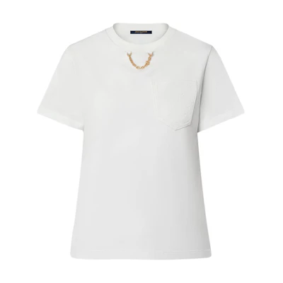 (Women) LOUIS VUITTON FW24 White Chain Detail Short Sleeve T-Shirt. 1AG336