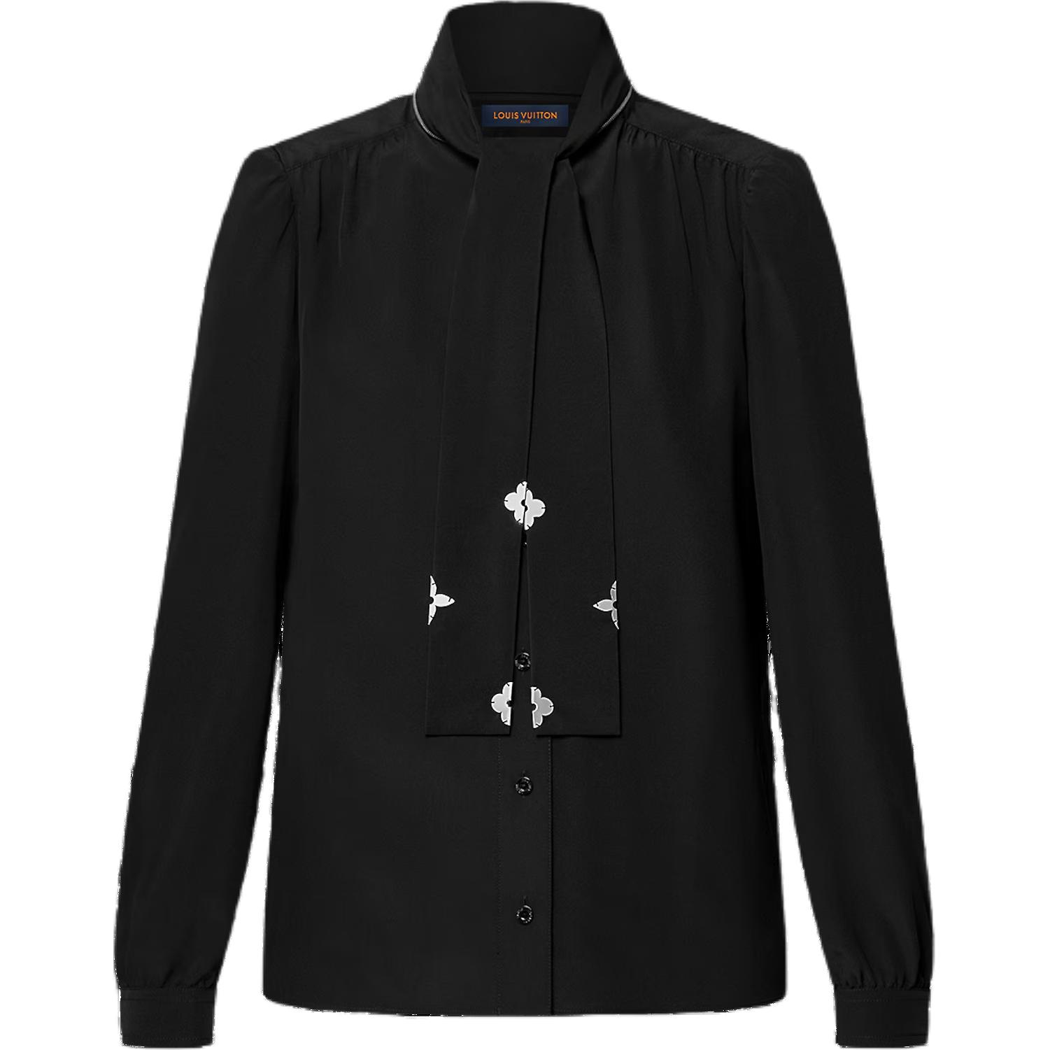 (Women) LOUIS VUITTON FW24 Black Long-Sleeve Shirt with Monogram Details 1AGAY5