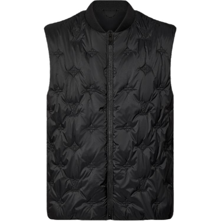 (Women) Louis Vuitton FW24 Black Solid Color Sleeveless Zip-Up Vest for Men 1AFY12
