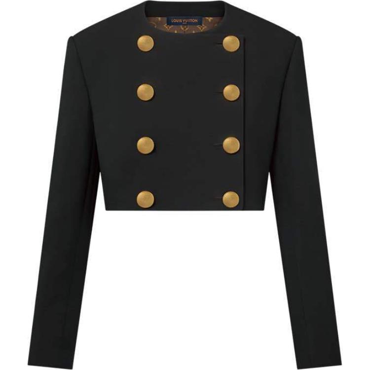 (Women) Louis Vuitton FW24 Double-Breasted Black Cropped Jacket 1AFTA6