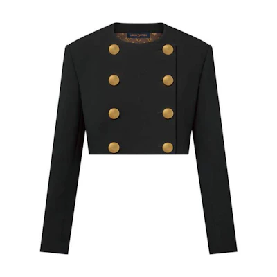 (Women) Louis Vuitton FW24 Double-Breasted Black Cropped Jacket 1AFTA6