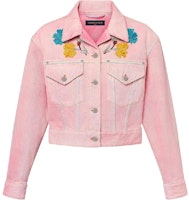 (Women) Louis Vuitton FW24 Floral Print Cuban Collar Pink Denim Jacket . 1AFTB2 (Women) Louis Vuitton FW24 Floral Print Cuban Collar Pink Denim Jacket . 1AFTB2