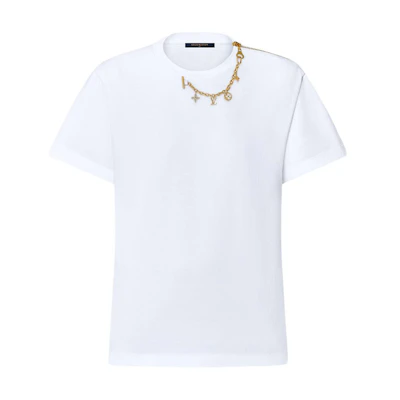 (Women) LOUIS VUITTON FW24 Logo Chain Decor Short Sleeve T-Shirt Women White 1AFZN9