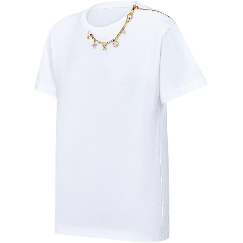 Shop (W) LOUIS VUITTON FW24 白色短袖T恤 女士鏈條裝飾標誌設計 1AFZN9