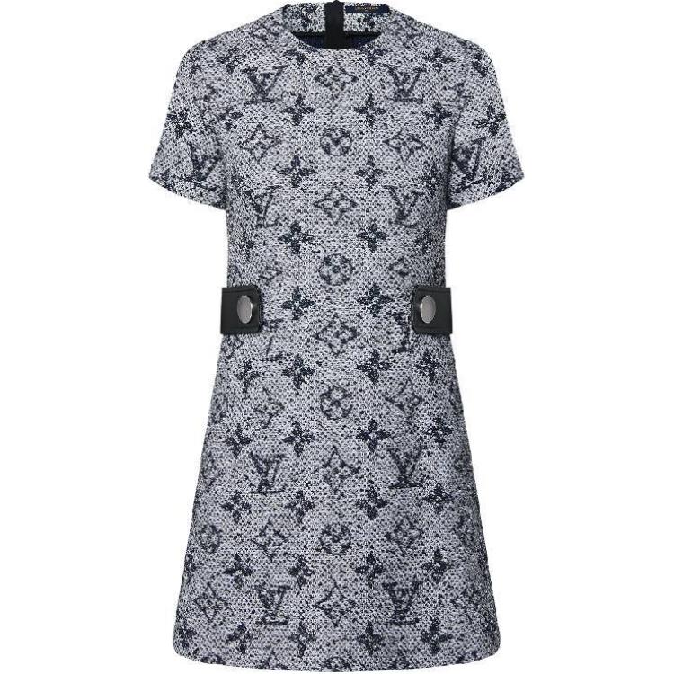 (Women) LOUIS VUITTON FW24 Monogram Tweed Crew Neck Short-Sleeve Dress Women Multicolor 1AFSX0