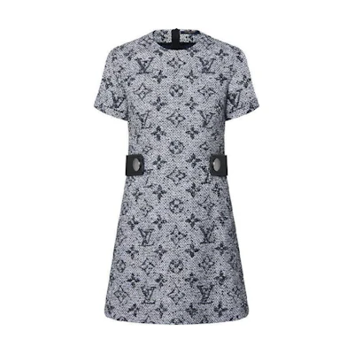 (Women) LOUIS VUITTON FW24 Monogram Tweed Crew Neck Short-Sleeve Dress Women Multicolor 1AFSX0
