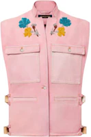 (Women) Louis Vuitton FW24 Pink Floral Embroidered Sleeveless Workwear Jacket 1AFT56 (Women) Louis Vuitton FW24 Pink Floral Embroidered Sleeveless Workwear Jacket 1AFT56
