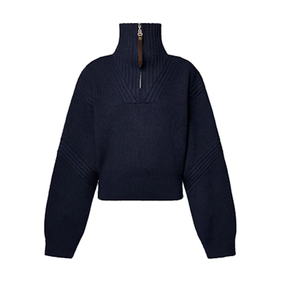 (Women) LOUIS VUITTON FW24 Ski Series Navy Blue High-Neck Knit Pullover Sweater. 1AGHGC