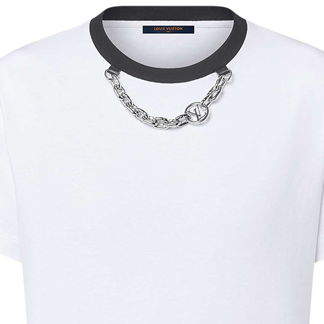 (Women) LOUIS VUITTON FW24 Solid Chain Crewneck  T-Shirt White 1AFTSE 圖 3
