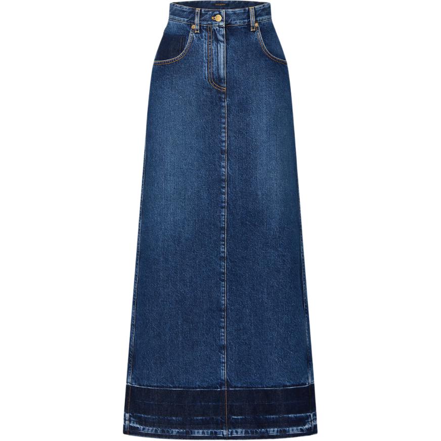 (Women) LOUIS VUITTON FW24 Washed High-Waist Slit Denim Skirt  Blue. 1AFTGF