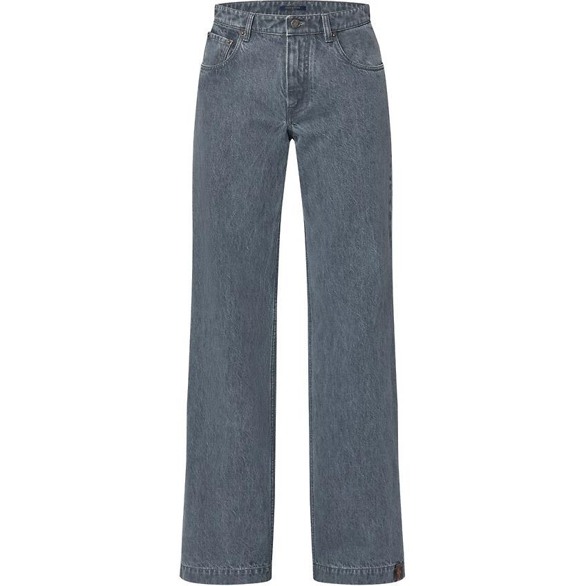 (Women) LOUIS VUITTON FW24 Washed Mid-Rise Wide-Leg Jeans Women Blue 1AFTHJ